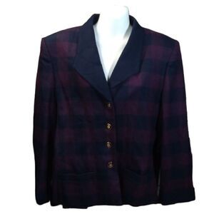 KASPER wool plaid blazer L